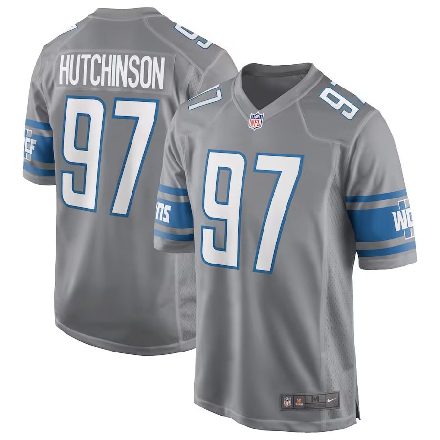 Men Detroit Lions #97 Aidan Hutchinson Nike Silver Game NFL Jersey